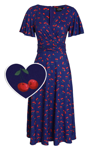Donna Cherry Navy Blue Tea Dress