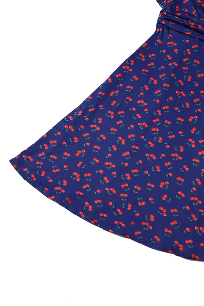 Donna Cherry Navy Blue Tea Dress