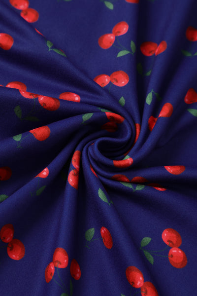 Donna Cherry Navy Blue Tea Dress