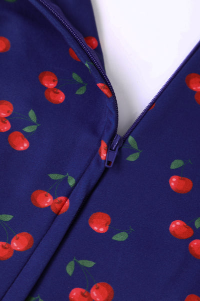 Donna Cherry Navy Blue Tea Dress