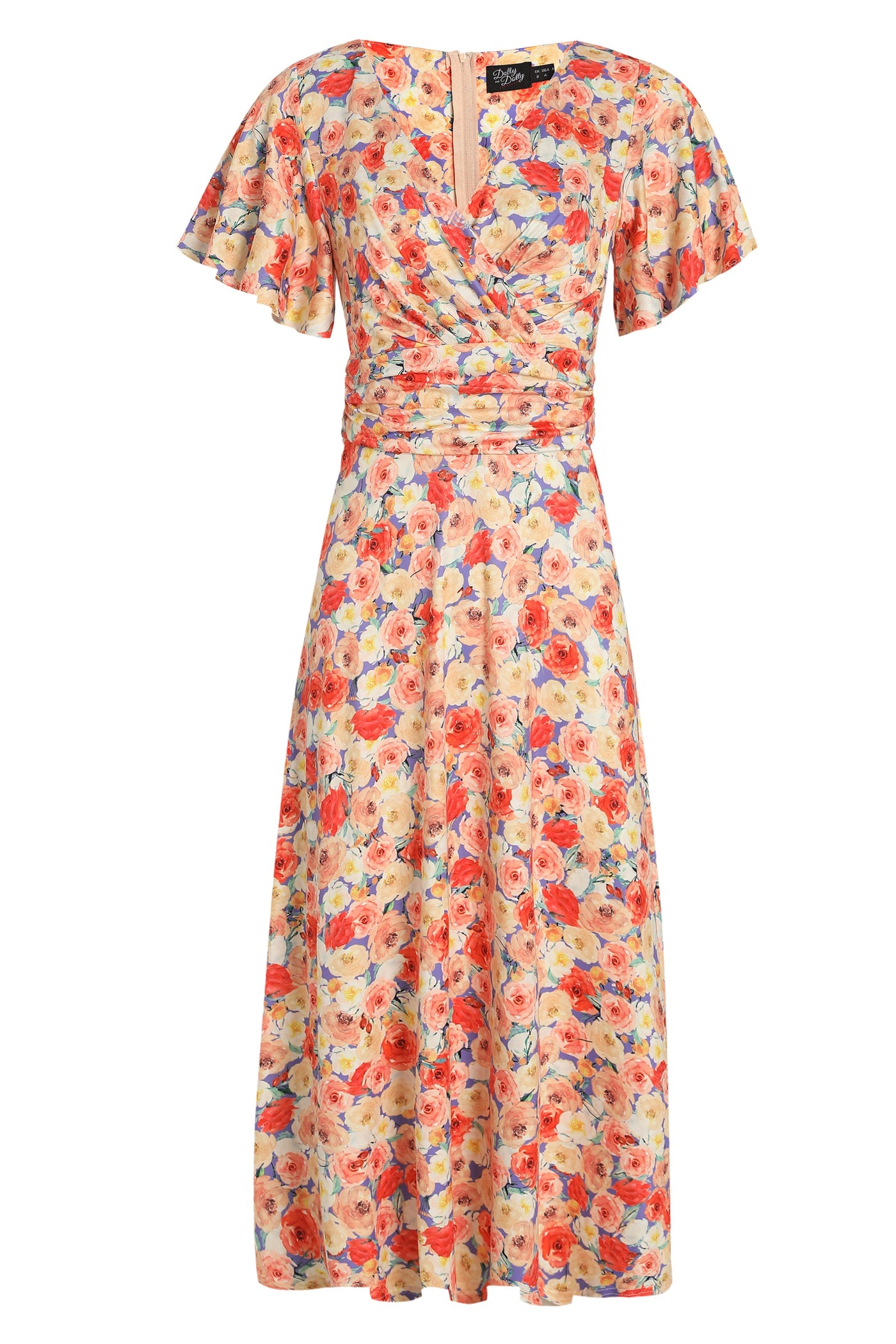 EU Stock-Donna Orange Floral Tea Dress