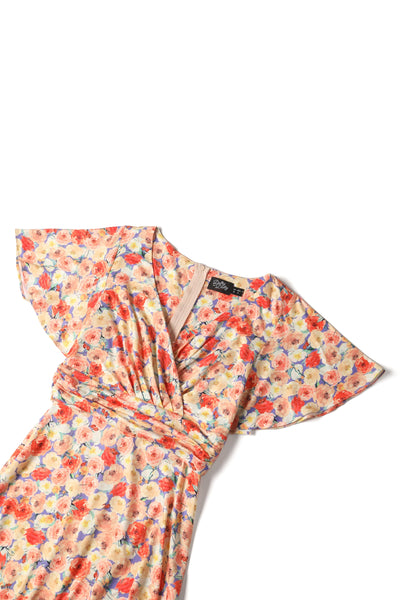 EU Stock-Donna Orange Floral Tea Dress