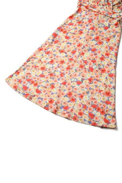 EU Stock-Donna Orange Floral Tea Dress