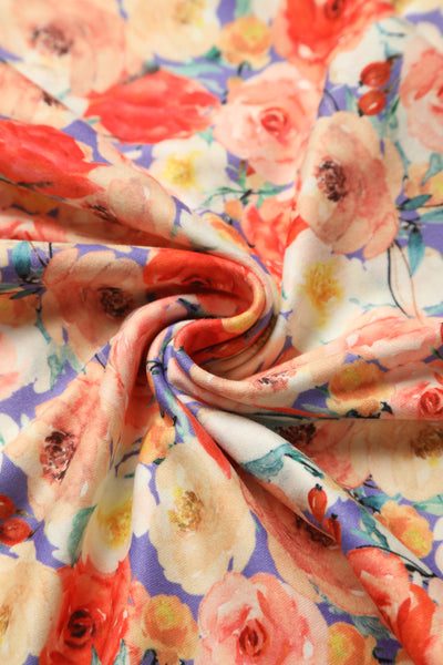 EU Stock-Donna Orange Floral Tea Dress