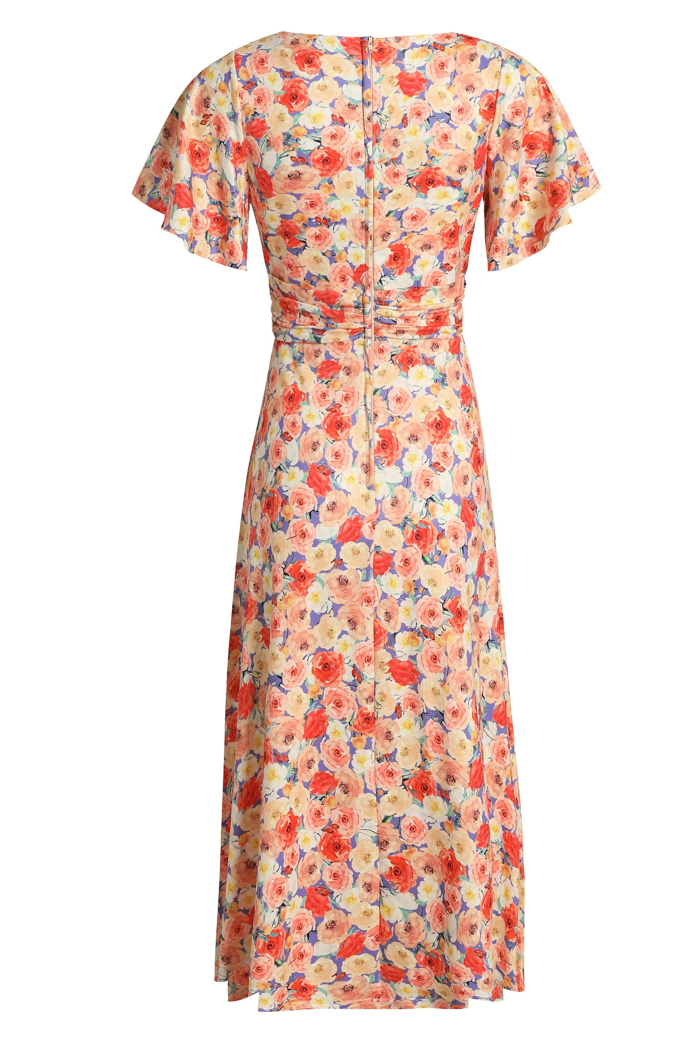 EU Stock-Donna Orange Floral Tea Dress