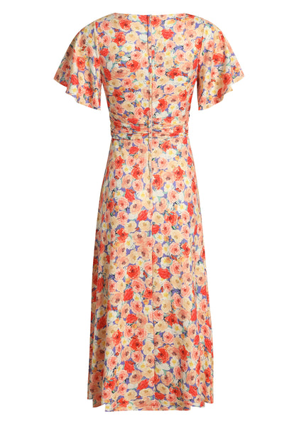 EU Stock-Donna Orange Floral Tea Dress