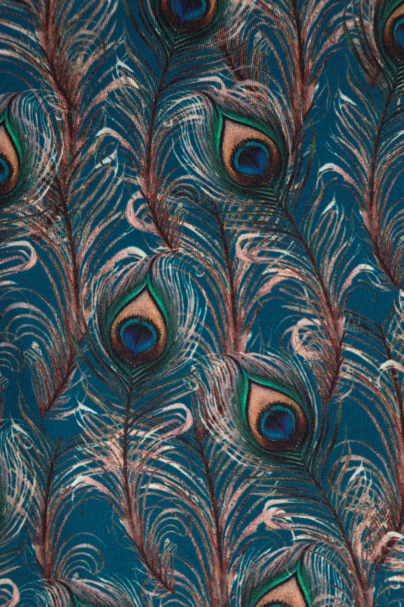 Donna Cross Over Bust Flared Dress in Peacock Feather Print