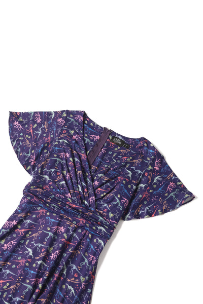 Donna Crossover Bust Purple with Fossil Print Dress