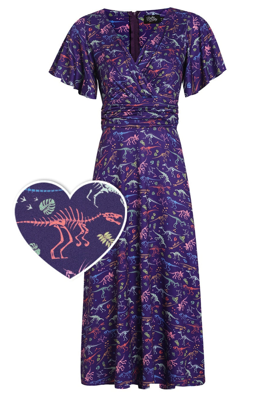 Donna Crossover Bust Purple with Fossil Print Dress