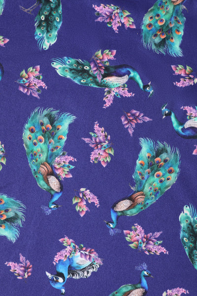 Donna Petal Sleeved Dress in Purple and Peacock Print