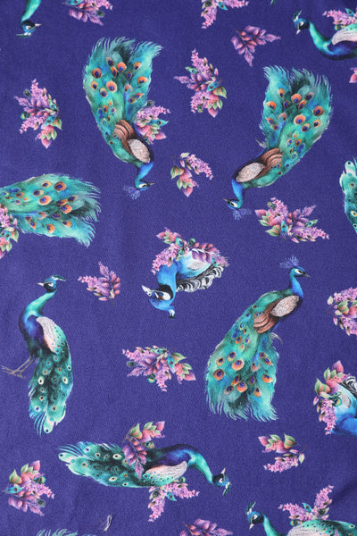 Donna Petal Sleeved Dress in Purple and Peacock Print
