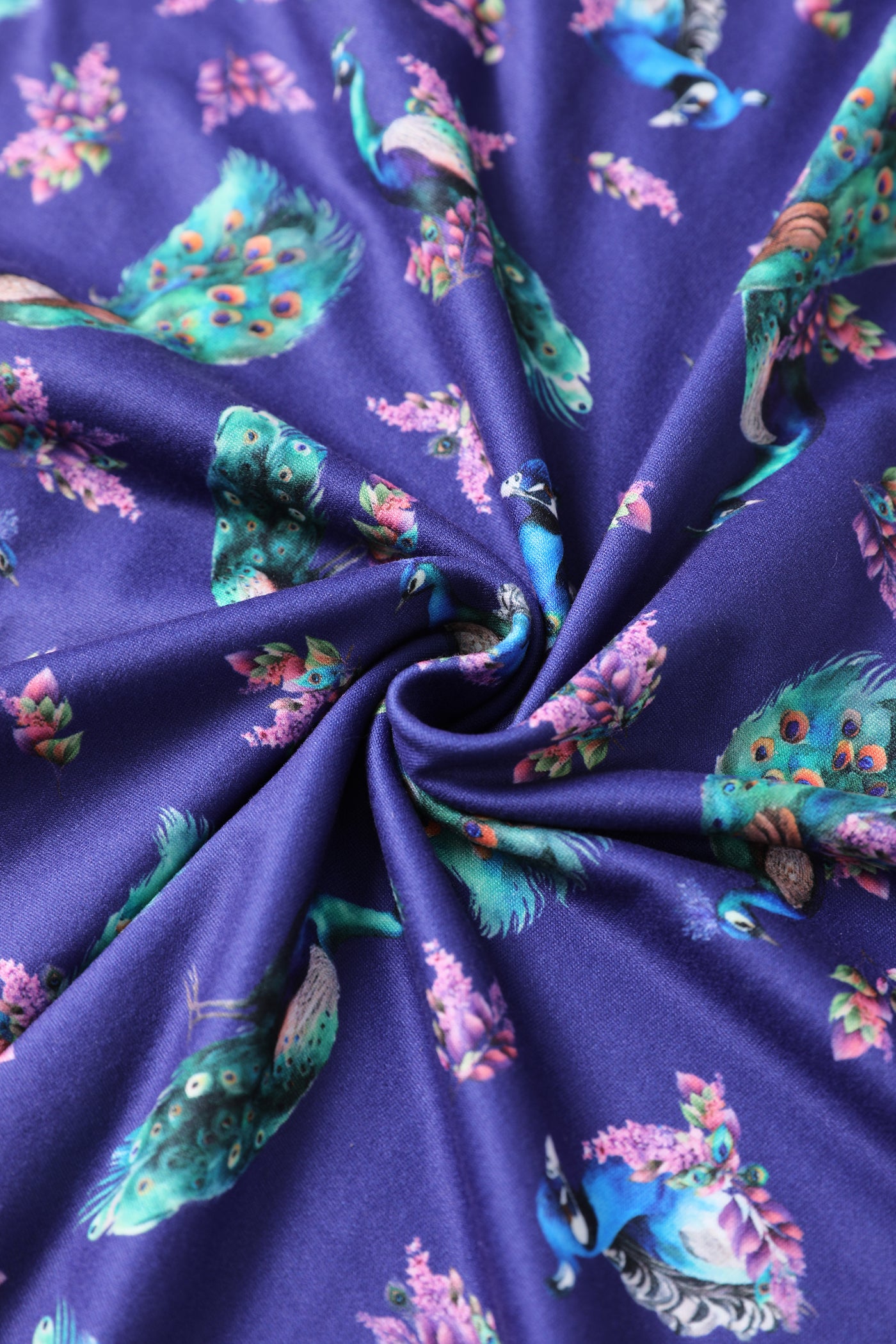 Donna Petal Sleeved Dress in Purple and Peacock Print