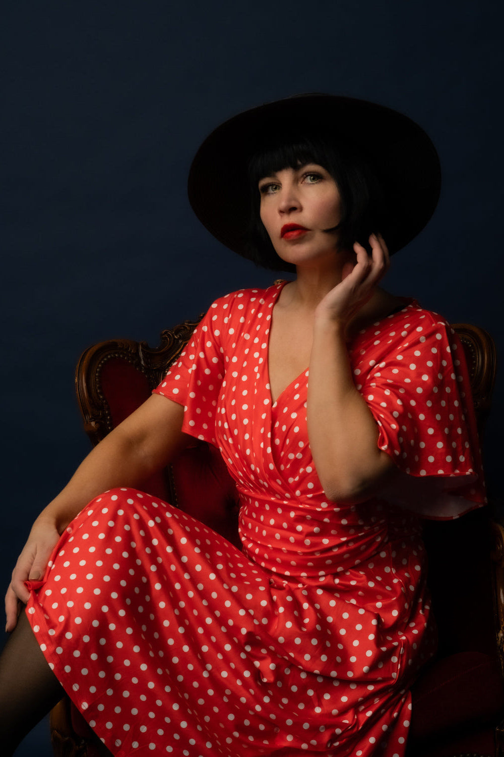 Donna Petal Sleeved Dress in Red and White Polka Dots Print