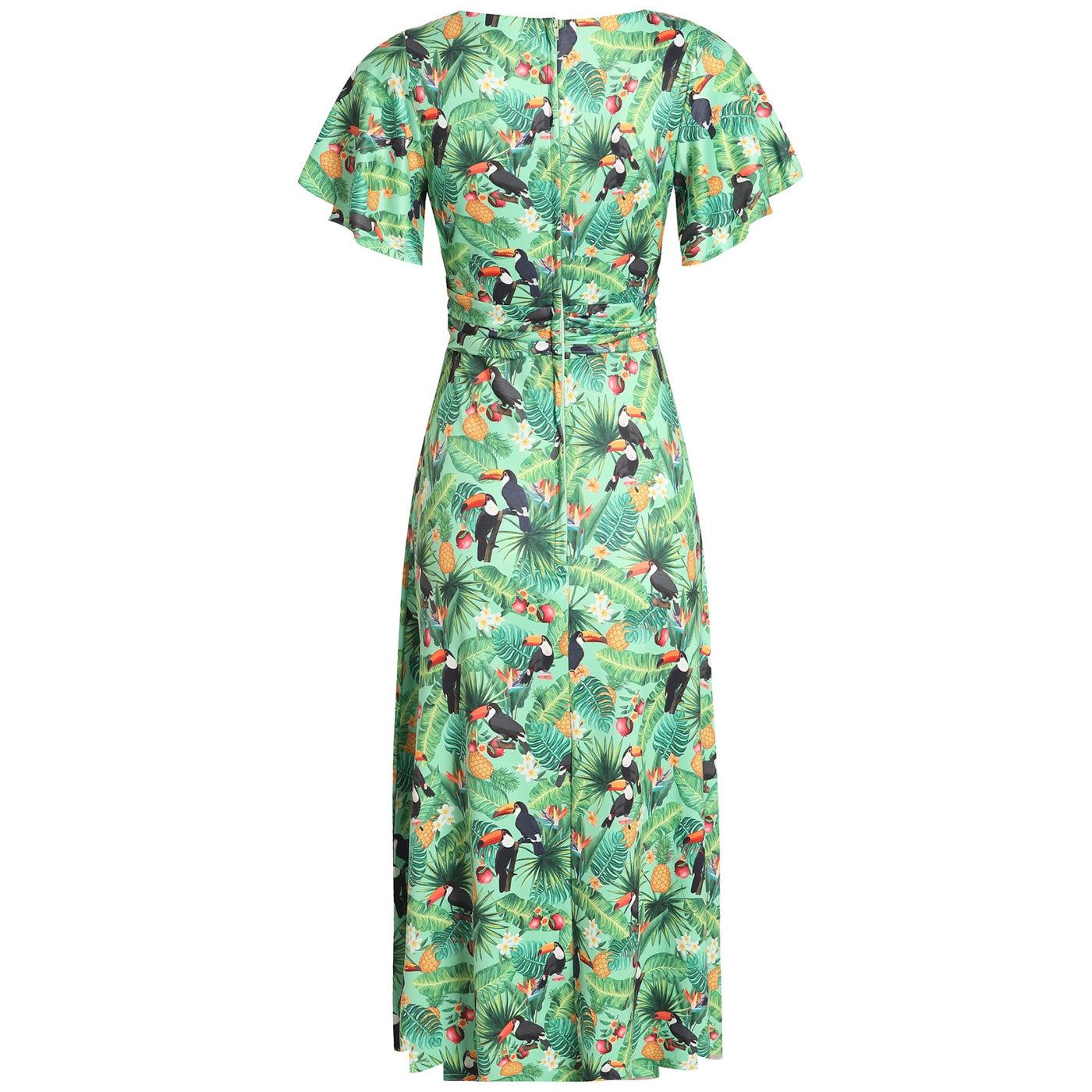 Donna Petal Sleeved Dress in Tropical Green and Toucan Print
