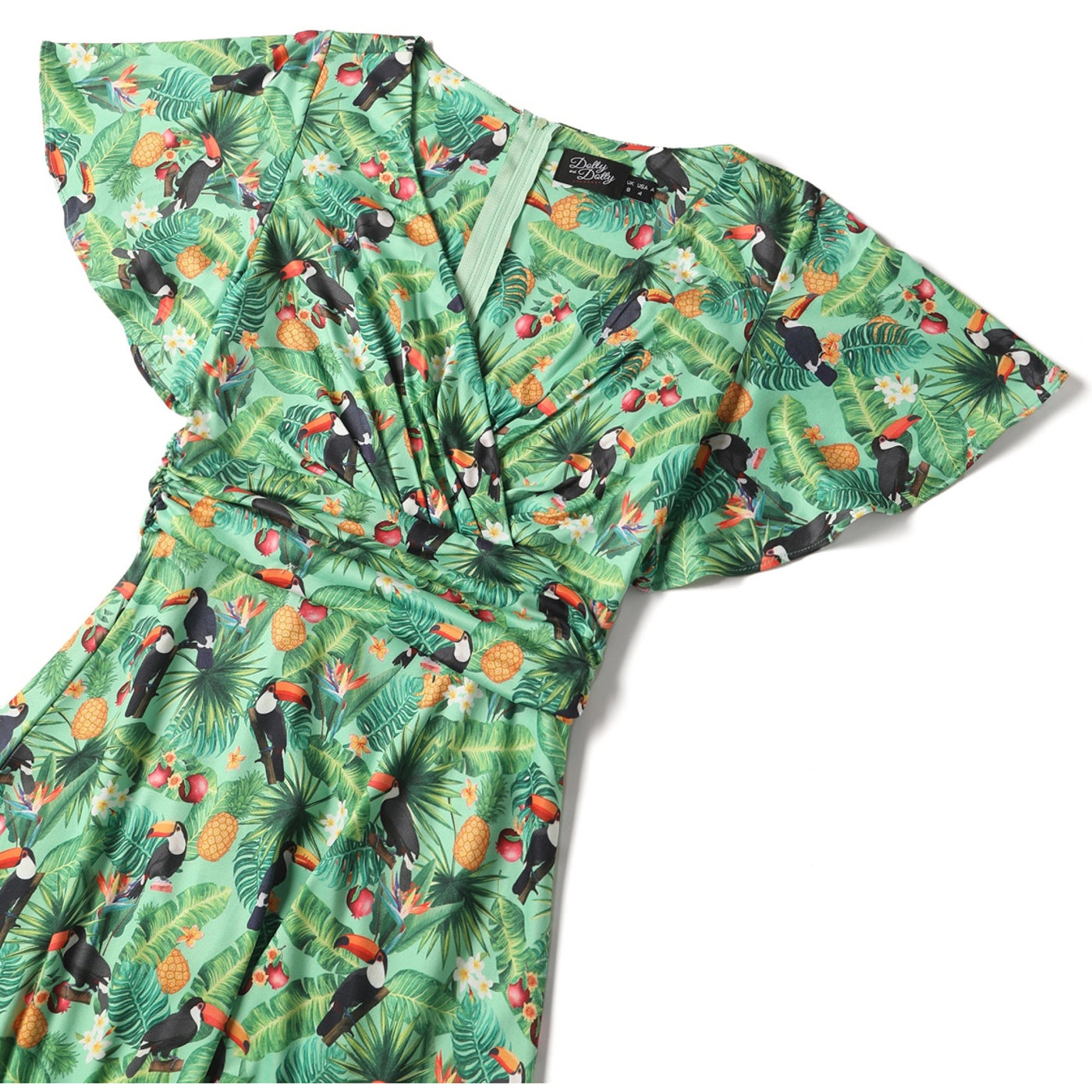 Donna Petal Sleeved Dress in Tropical Green and Toucan Print