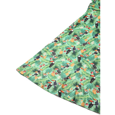 Donna Petal Sleeved Dress in Tropical Green and Toucan Print