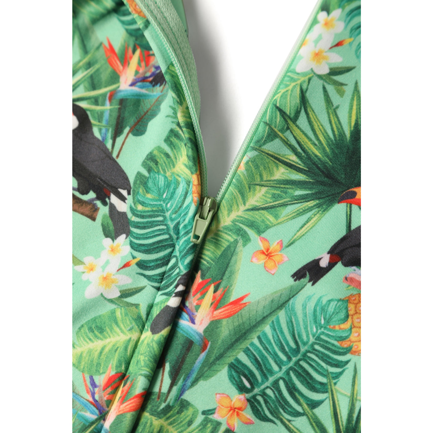 Donna Petal Sleeved Dress in Tropical Green and Toucan Print