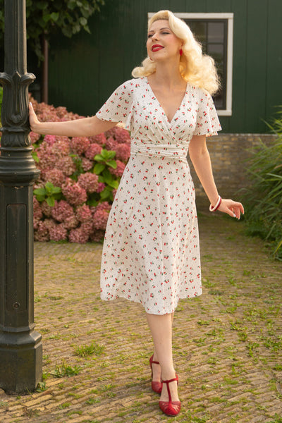 EU STOCK Donna Cherry White Crossover Bust Dress