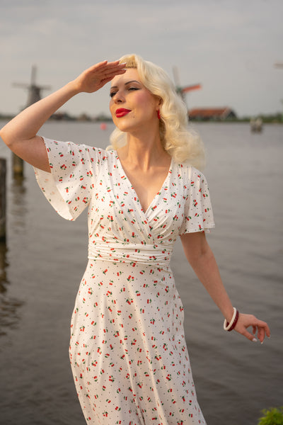 EU STOCK Donna Cherry White Crossover Bust Dress