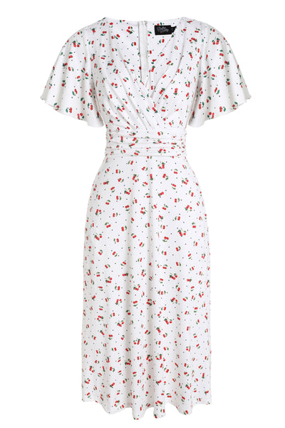 Donna Cherry White Crossover Bust Dress