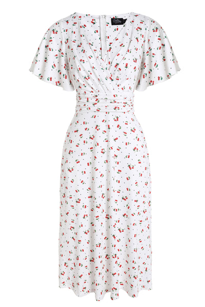 EU STOCK Donna Cherry White Crossover Bust Dress
