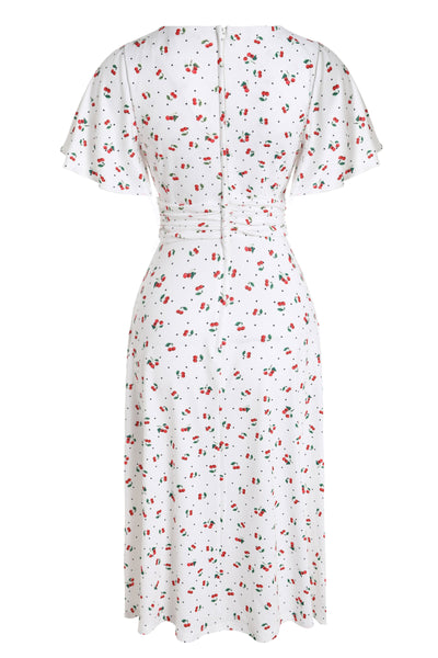 EU STOCK Donna Cherry White Crossover Bust Dress