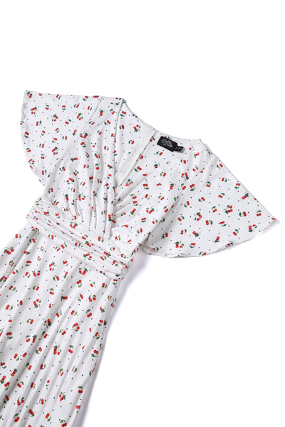 EU STOCK Donna Cherry White Crossover Bust Dress