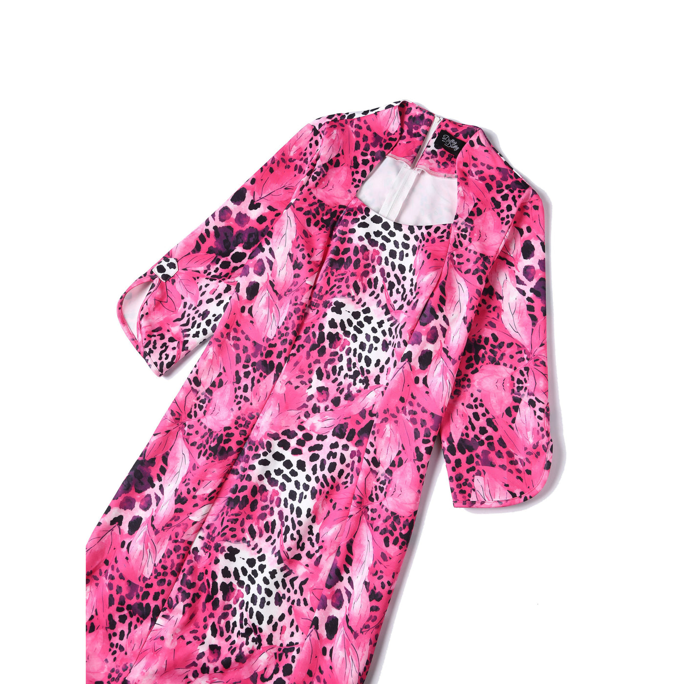Theresa Fitted Collared Vintage Dress in Pink Leopard Print