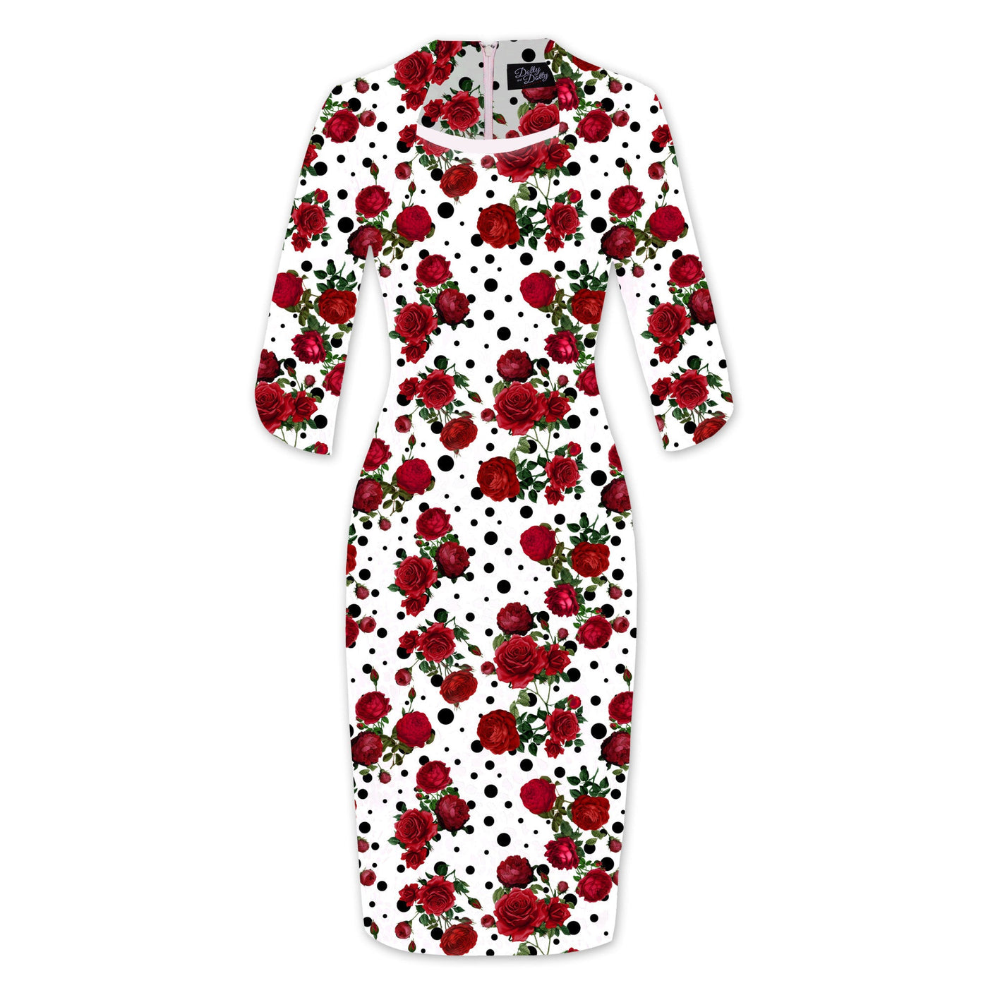 PRE-ORDER Theresa Fitted Collared Vintage Dress in White Rose Print