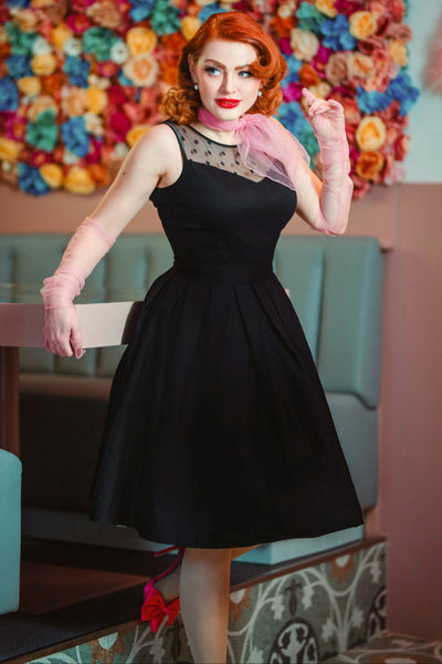 EU STOCK Elizabeth Vintage Inspired Swing Dress in Black