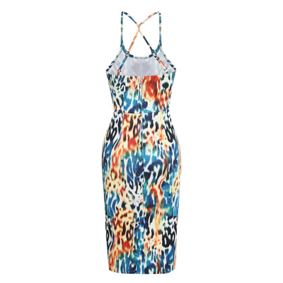 PRE-ORDER Norma Cross Strap Lace Pencil Dress in Multicolor Animal Print