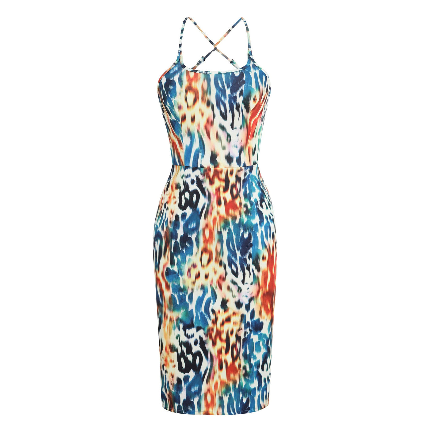 PRE-ORDER Norma Cross Strap Lace Pencil Dress in Multicolor Animal Print