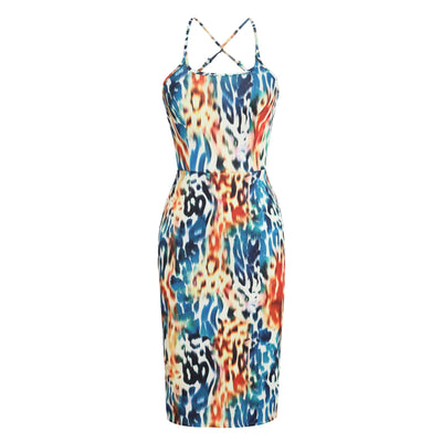 PRE-ORDER Norma Cross Strap Lace Pencil Dress in Multicolor Animal Print