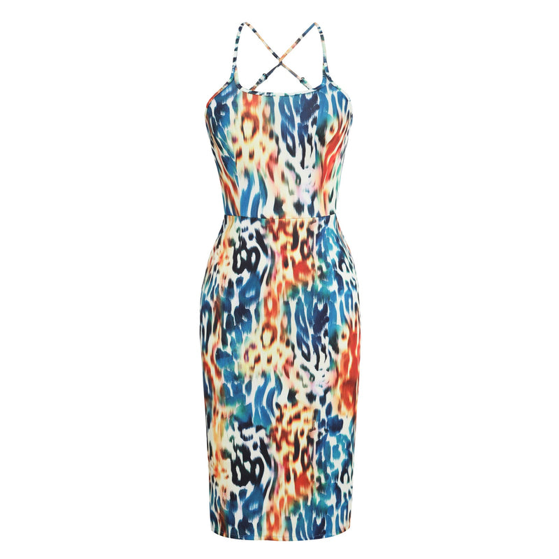 PRE-ORDER Norma Cross Strap Lace Pencil Dress in Multicolor Animal Print