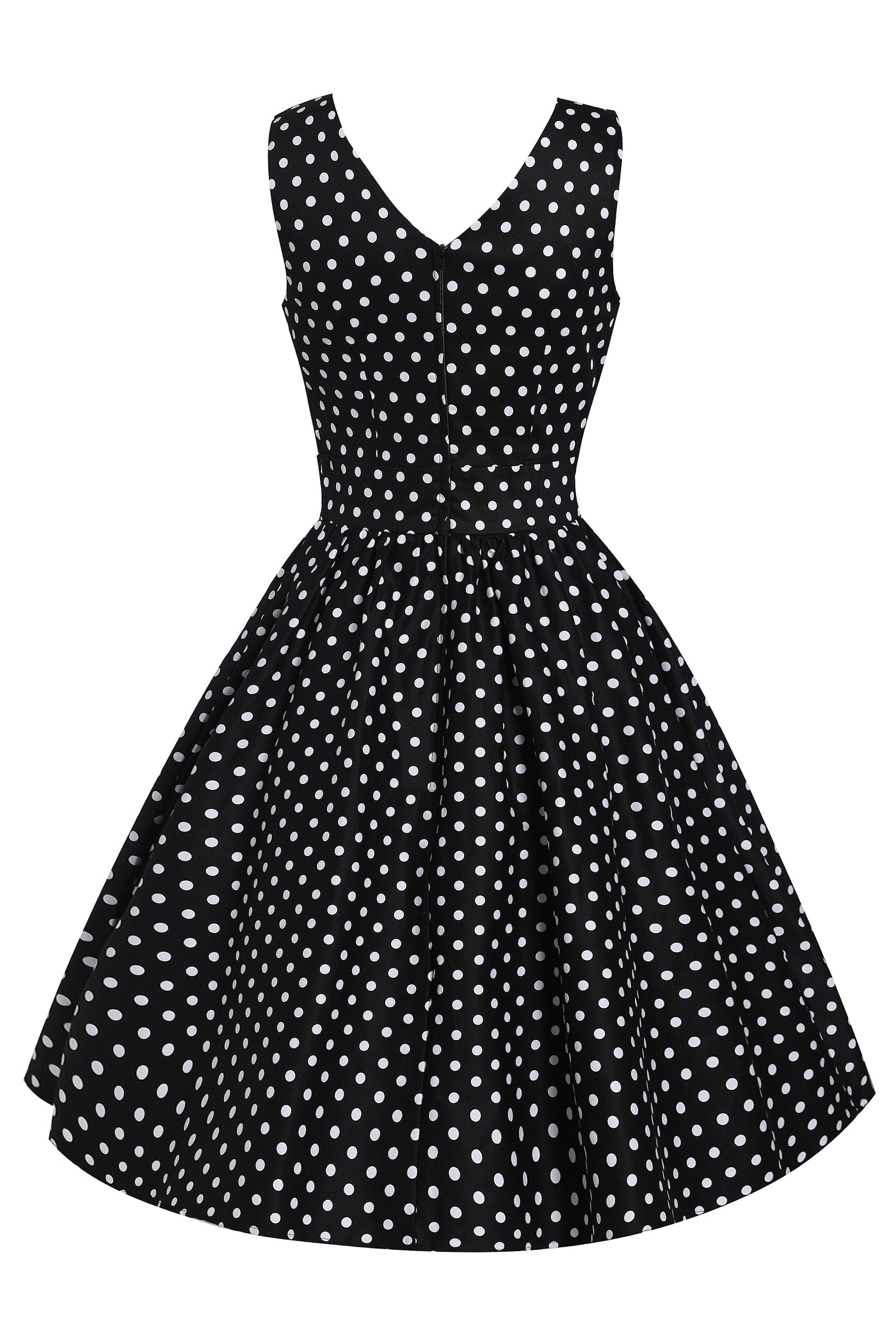 May V-neck 50s Style Swing Dress in Black Polka Dot