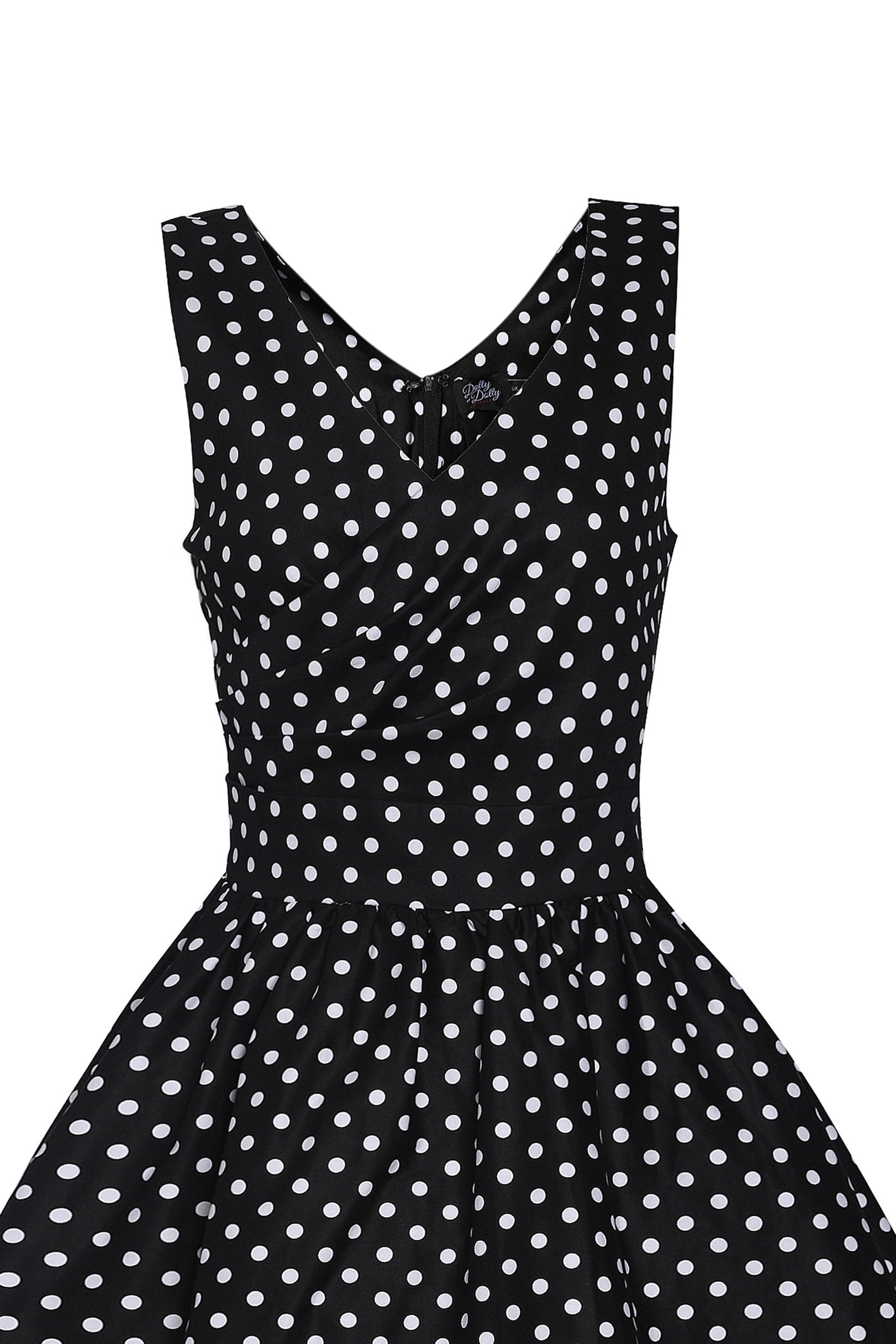 May V-neck 50s Style Swing Dress in Black Polka Dot
