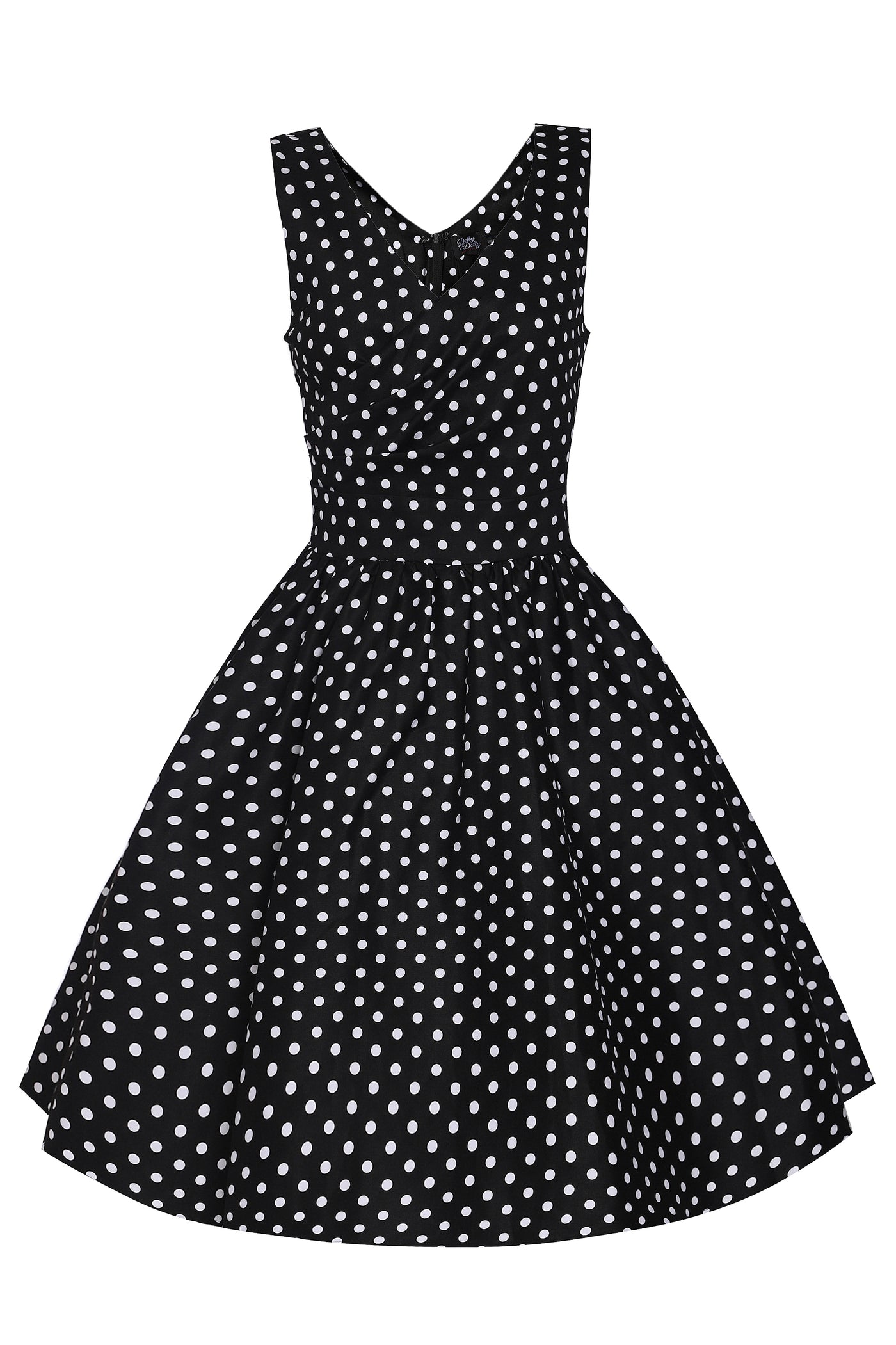 May V-neck 50s Style Swing Dress in Black Polka Dot