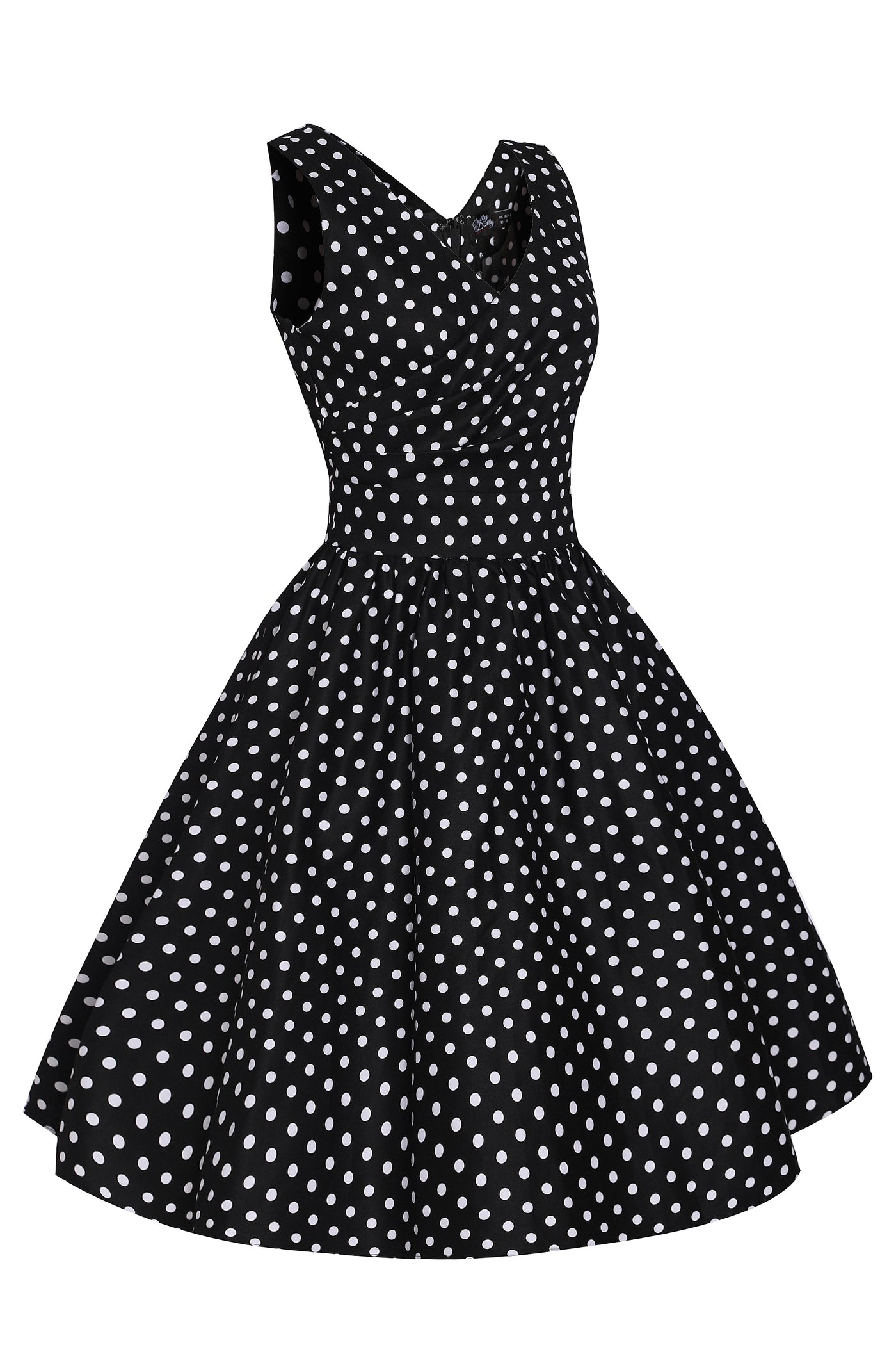 May V-neck 50s Style Swing Dress in Black Polka Dot