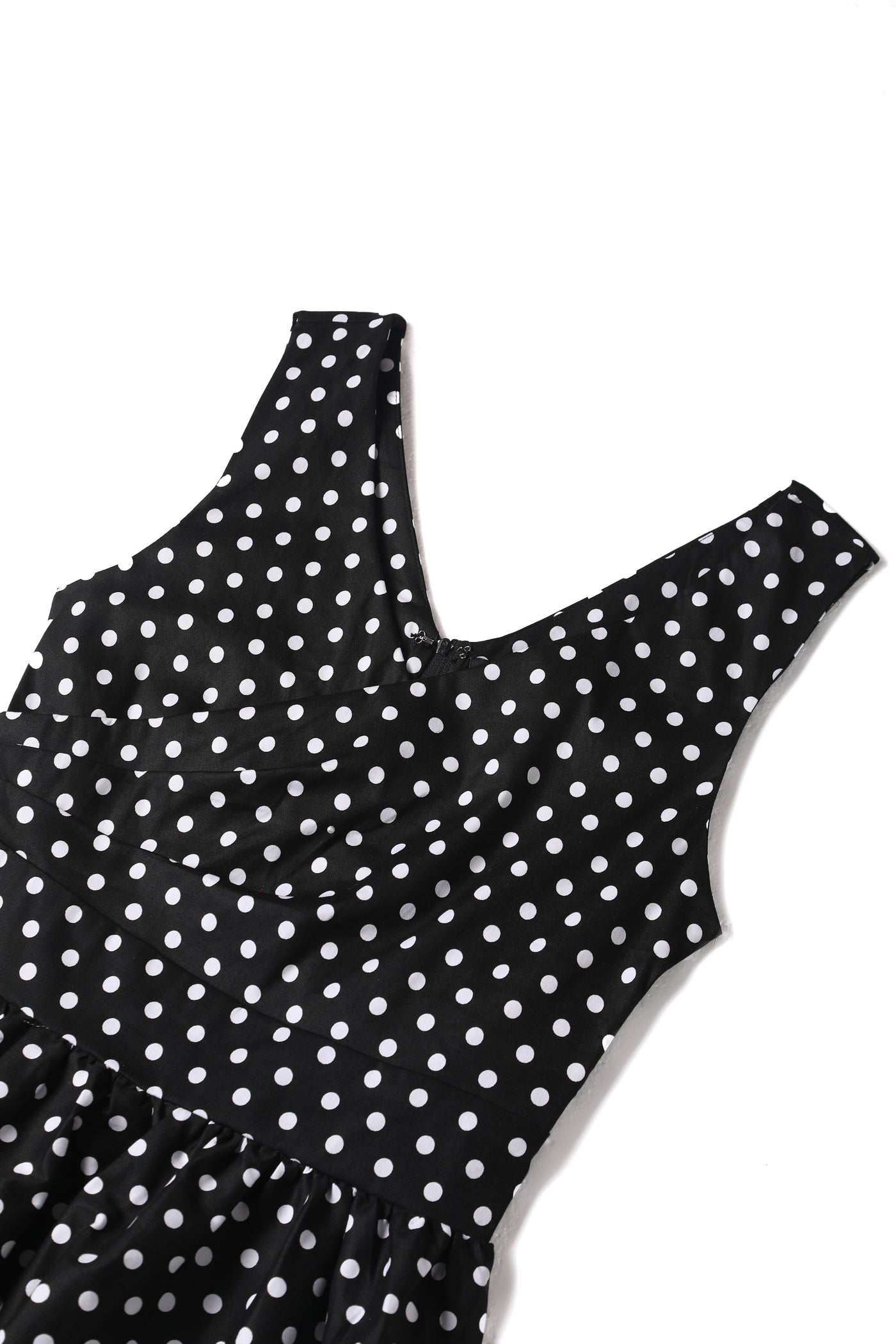 May V-neck 50s Style Swing Dress in Black Polka Dot