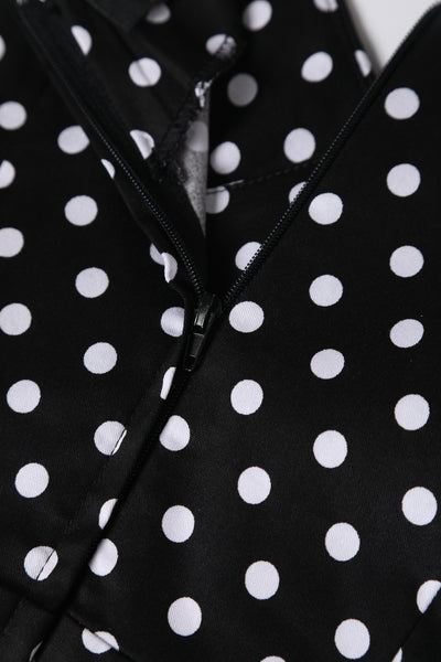 May V-neck 50s Style Swing Dress in Black Polka Dot