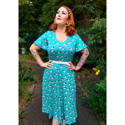 Patricia V-Neckline Green Frenchie Short Sleeved Dress