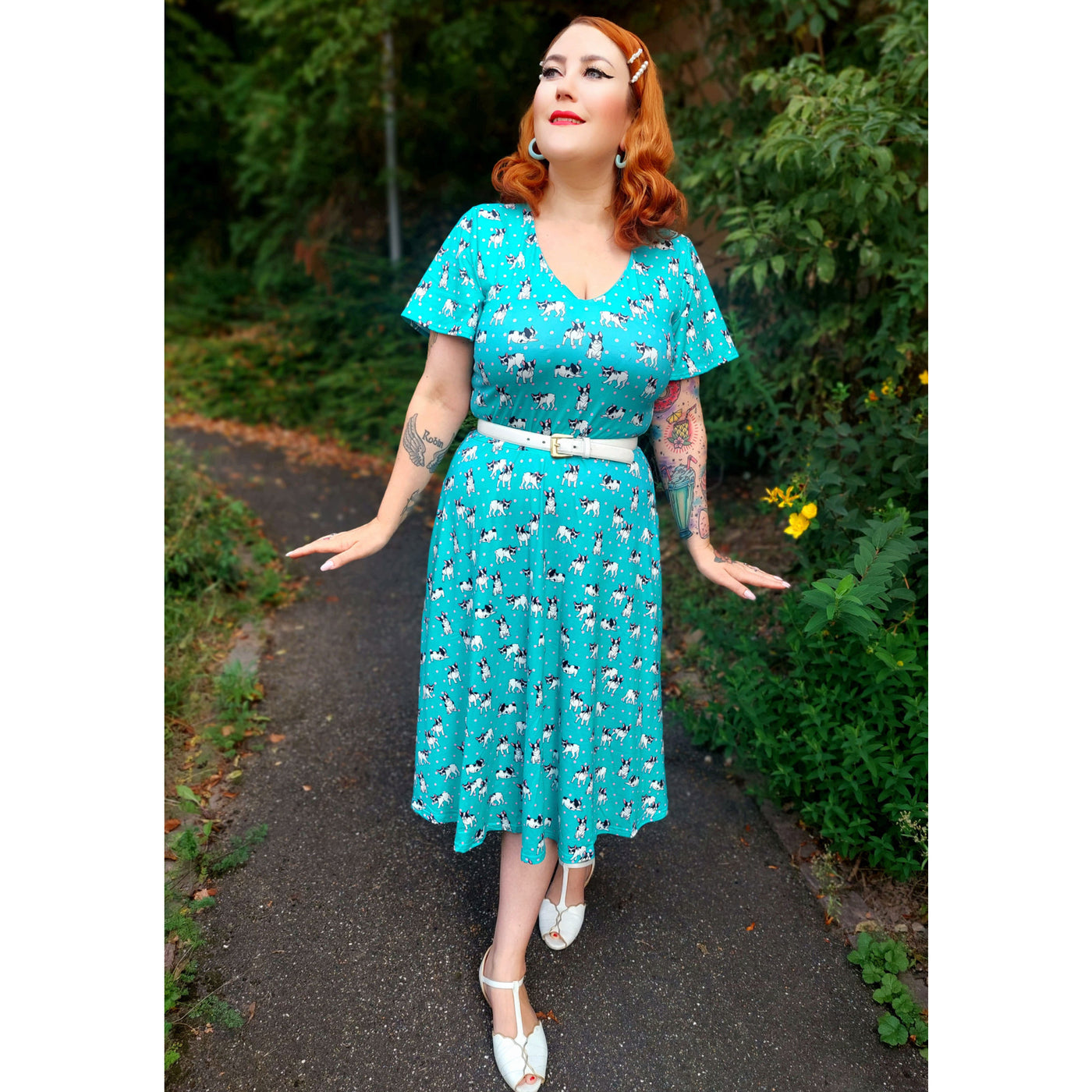 Patricia V-Neckline Green Frenchie Short Sleeved Dress