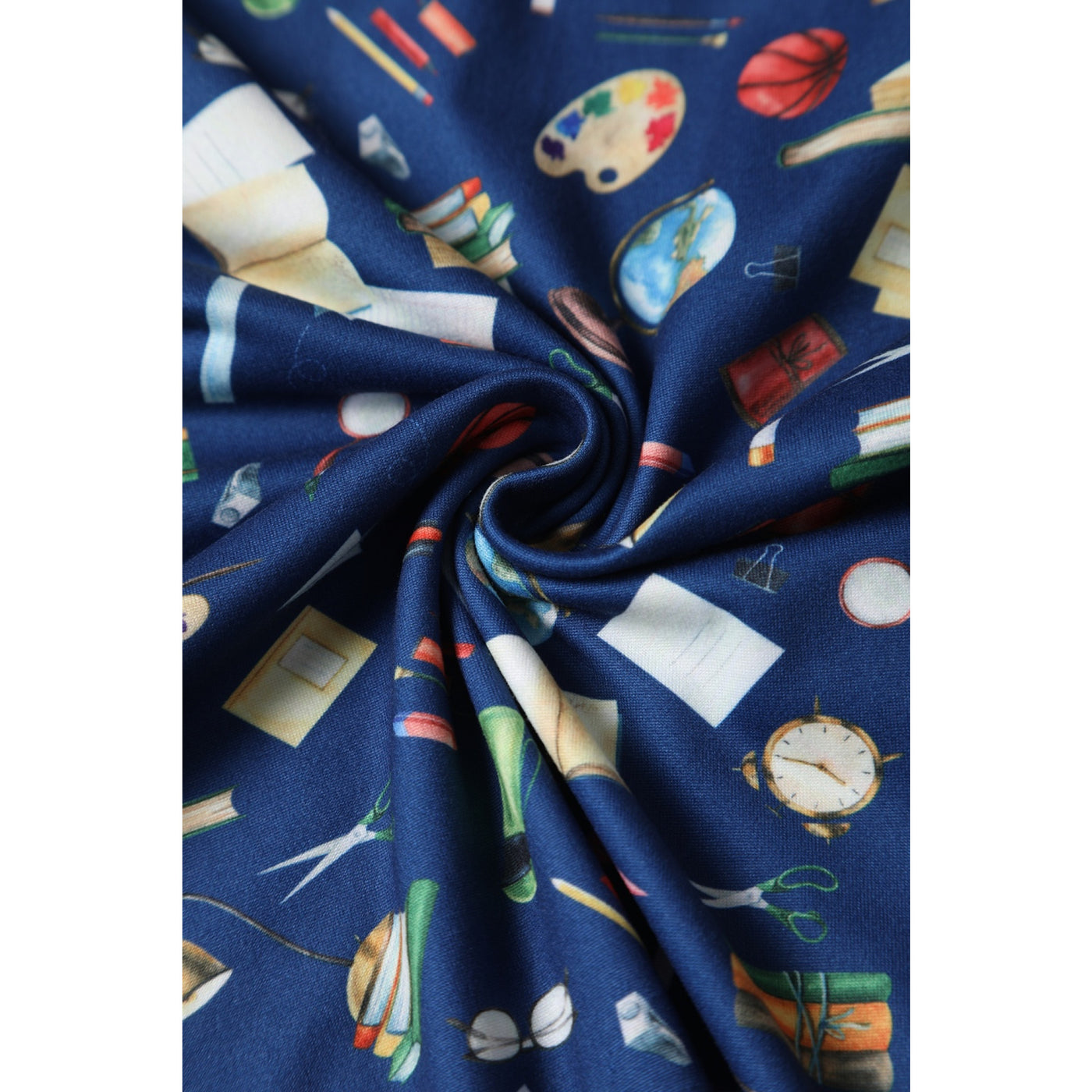 Patricia V-Neckline Blue Dress In School Supplies Print
