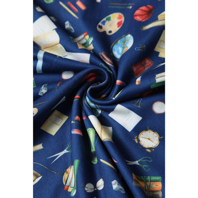 PRE ORDER Patricia V-Neckline Blue Dress In School Supplies Print
