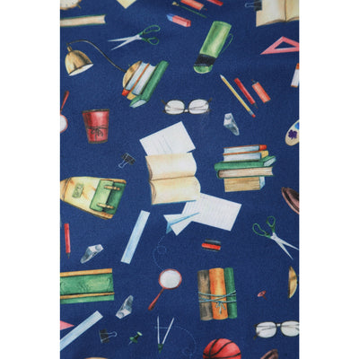 Patricia V-Neckline Blue Dress In School Supplies Print