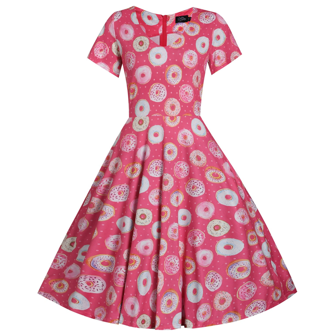Patricia V-Neckline Pink Dress in Donut Print