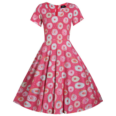 Patricia V-Neckline Pink Dress in Donut Print