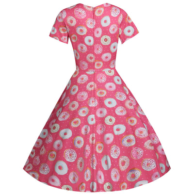 Patricia V-Neckline Pink Dress in Donut Print