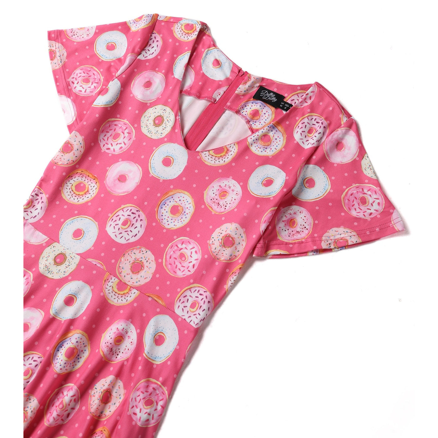 Patricia V-Neckline Pink Dress in Donut Print