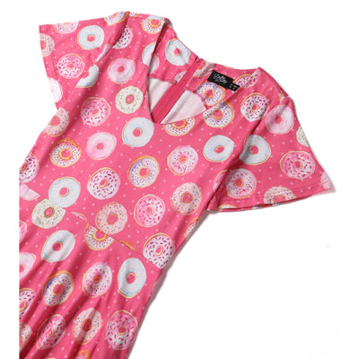 Patricia V-Neckline Pink Dress in Donut Print